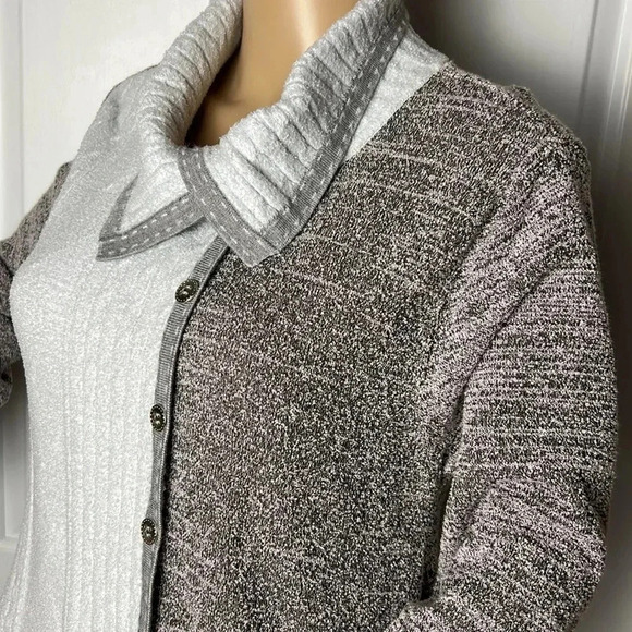 LE GRENIER, sweater ,colorblock striped,asymmetrical button decor, like new - Picture 9 of 16